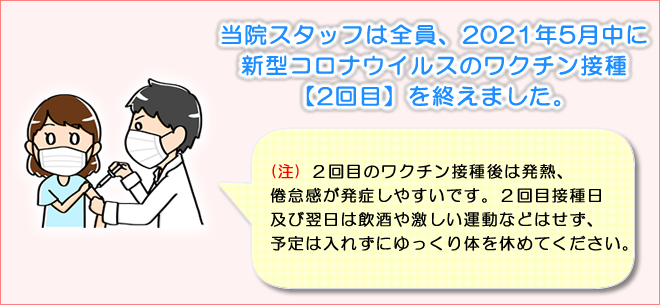当院スタッフは全員5月中に2回目のワクチン接種が終わりました